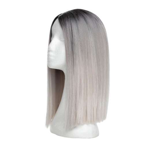 Lace Front Peruk - Straight Short O1.2/10.5 Black Brown/Grey 35 cm